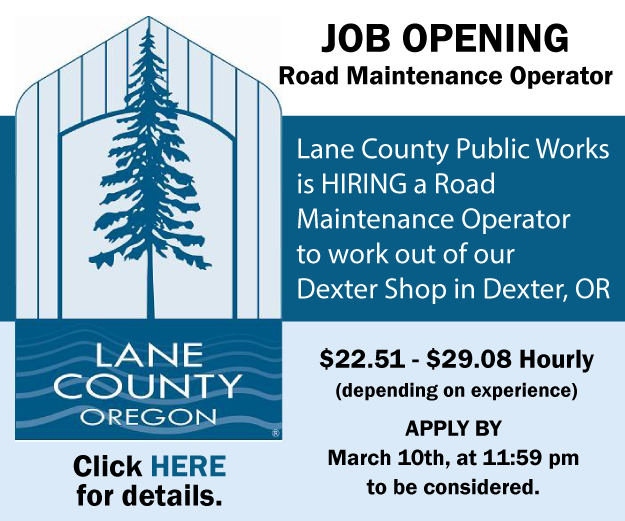 Lane County Public Works Government Job Opening Dexter Oregon